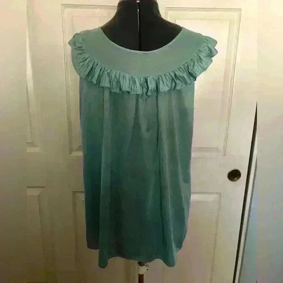 VTG viscose nylon sage green PJ top ruffle front best fits M-L - Picture 3 of 7